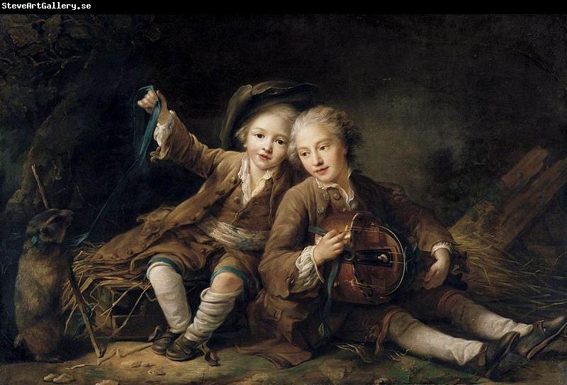 Francois-Hubert Drouais The Children of the Duc de Bouillon Dressed as Montagnards